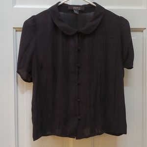 Sheer Black Babydoll Blouse with Round Collar